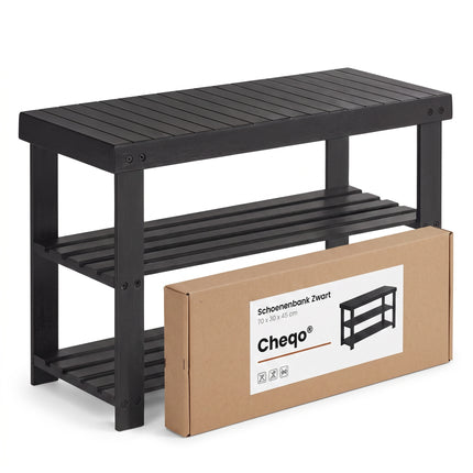 Cheqo® Schoenenrek - Schoenenbank - Schoenenkast - Schoenenrekje - Halbankje - Halbank - Schoenenbankje - Schoenen Organizer - Schoenen Opbergrek - Schoenenstandaard - Schoenenrek 3 Laags - Gangkast - Haltafel - Schoenenrek Smal - Zwart - Verpakking