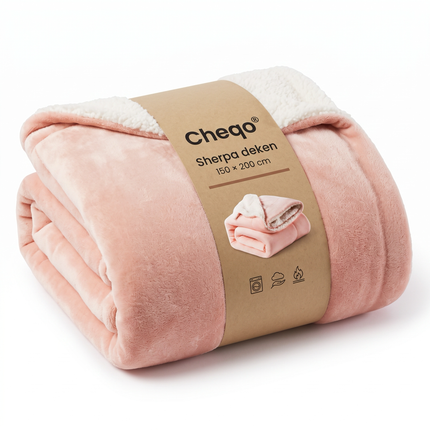 Cheqo® Fleece Deken Roze - Sherpa Deken - Plaid - Knuffeldeken - Woondeken - Bankdeken - Fleece Plaid - Teddy Deken - Dubbelzijdig - Zacht en Warm - voor Bank en Bed - voor Woonkamer - Winter - Sprei - XXL - Deken met Schapenvacht Look - Verpakking
