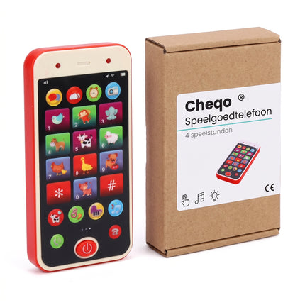 Cheqo® Speelgoedtelefoon - Kindertelefoon - Babytelefoon - Speelgoed Smartphone - Speeltelefoon - Kinder GSM - Educatief Speelgoed - Interactief Speelgoed - Peuterspeelgoed - Babyspeelgoed met Touchscreen - Dierengeluiden - Licht en Geluid - Verpakking