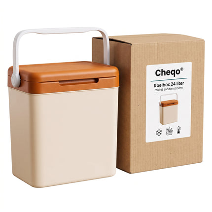 Cheqo® Koelbox Taupe - Passieve Koelbox - Draagbare Koelbox Zonder Stroom - Koelbox met Deksel en Draagbeugel - Koeltas voor Camping - Strand - Picknick - Auto - Boot en Festival - Thermobox - Koelkist voor Kamperen - Roadtrip en Onderweg - Verpakking