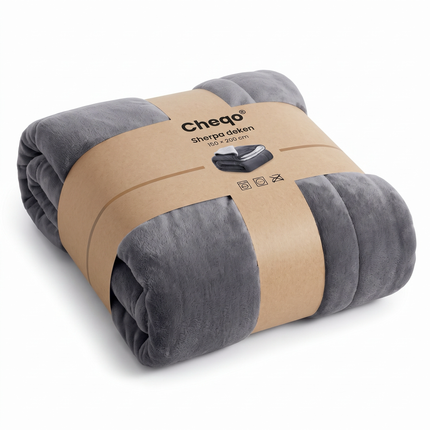 Cheqo® Sherpa Fleece Deken - Sherpa Deken - Fleece Deken - Plaid - Woondeken - Knuffeldeken - Bankdeken - Deken voor Bank en Bed - Donkergrijs - Grijs - Zacht en Warm - Pluizig - Dubbelzijdig - Flanel - Sprei - Bedsprei - Tweepersoons - XXL - Verpakking