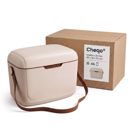 Cheqo® Koelbox - Draagbare Koelbox zonder Stroom - Passieve Koelbox met Verstelbare Draagriem - Koelbox voor Camping en Strand - Picknick Koelbox voor Auto en Boot - Koeltas voor Festival - Isolerende Koelbox met Deksel - Retro Koelbox - Verpakking