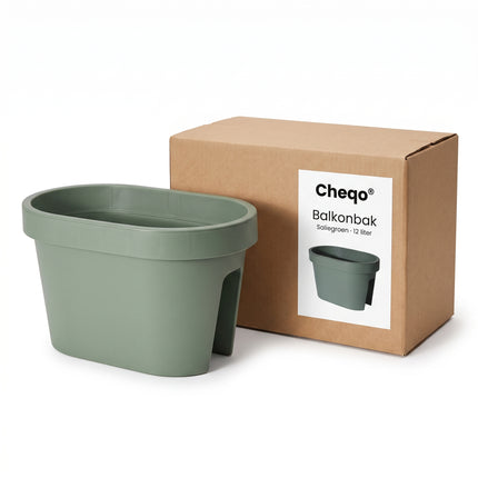 Cheqo® Balkonbak Saliegroen - Bloembak - Plantenbak voor Reling - Bloempot - Plantenpot - Hangende Plantenbak voor Balkonleuning - Ovale Balkonbak voor Buiten - Bloembak voor Balkon en Schutting - Groene Plantenbak voor Tuin en Terras - Verpakking