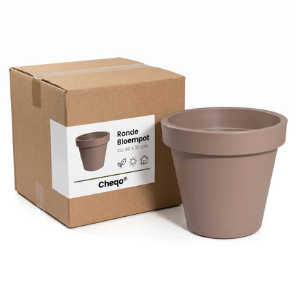 Cheqo® Bloempot Rond - Plantenpot Groot - Plantenbak Kunststof - Sierpot XXL - Bloembak Mokka Bruin - Bloemenpot voor Binnen en Buiten - voor Tuin, Balkon en Terras - voor Kamerplanten en Buitenplanten - voor Olijfboom, Bomen en Struiken - Verpakking