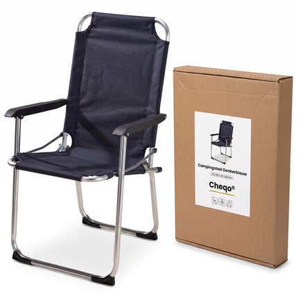 Cheqo® Campingstoel Donkerblauw - Opvouwbaar - Klapstoel - Vouwstoel - Kampeerstoel - Strandstoel - Tuinstoel - Visstoel - Aluminium Frame - met Armleuningen - Hoge Rugleuning - Lichtgewicht - Festivalstoel - voor Camping, Tuin en Balkon - Verpakking