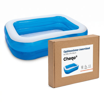 Cheqo® Opblaasbaar Zwembad - Familiezwembad - Rechthoekig Zwembad voor Kinderen en Volwassenen - Zwembad voor in de Tuin - Opblaaszwembad - Kinderbad - Kinderzwembad - Buitenzwembad - Zwembad met Zitrand - Zwembaden - Zwembadje - XL Zwembad - Verpakking