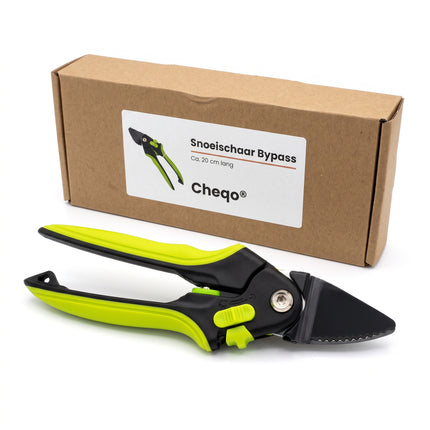 Cheqo® Snoeischaar - Tuinschaar Bypass - Handsnoeischaar - Rozenschaar - Plantenschaar - Bloemenschaar - Knipschaar met Vergrendeling - Tuingereedschap - Snoeigereedschap voor Takken en Twijgen - Struiken en Heesters - Groen Zwart - Secateurs - Verpakking