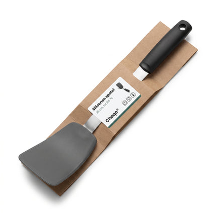 Cheqo® Siliconen Spatel Grijs/Zwart - Bakspatel - Pannenspatel - Keukenspatel - Kookspatel - Visspatel - Pannenkoekenspatel - Bakspaan - Flexibele Spatel - Hittebestendig - Vaatwasserbestendig - voor Anti-aanbakpannen - Keukengerei - Spatula - Verpakking