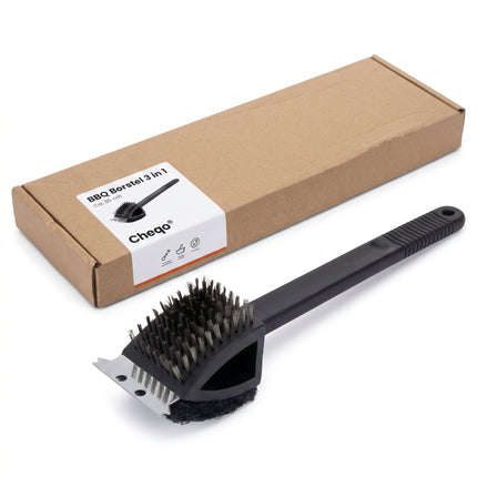 Cheqo® BBQ Borstel 3 in 1 Zwart - Verpakking (oude v0)