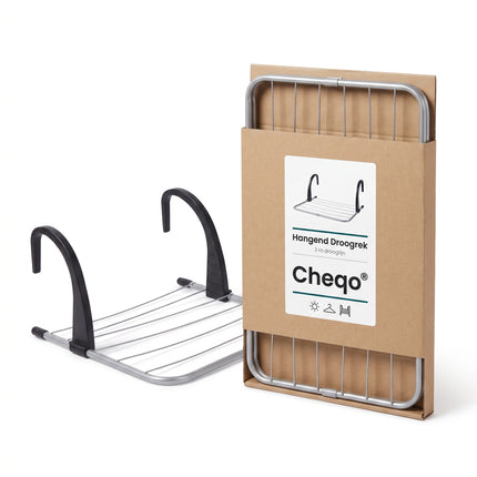 Cheqo® Droogrek Hangend - Radiator Droogrek met 3 m Waslijn en Drooglijn - Hangdroogrek voor Balkon Verwarming en Badkamer - Inklapbaar Metalen Wasrek - Wasdroger Rek voor Kleding en Handdoeken - Ruimtebesparend - Zilver - Verpakking