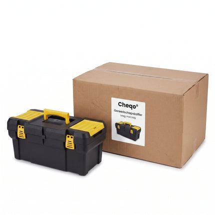 Cheqo® Gereedschapskoffer Leeg - Gereedschapskist - Gereedschapsbox met Uitneembare Tray - Opbergkoffer - Opbergkist - Werkkoffer met Vakken - Organizer voor Gereedschap en Klussen - Gereedschapskoffer zonder Gereedschap - Toolbox - Zwart Geel - Verpakking