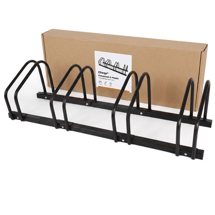 Cheqo® Fietsenrek voor 4 Fietsen - Fietsenstandaard - Fietsrek - Fietsenstalling - Fietsbeugel - Vloermontage en Muurmontage - voor Brede Banden - voor Binnen en Buiten - voor Garage - Schuur en Tuin - Fiets Standaard - Fietsen Rek - Zwart - Verpakking
