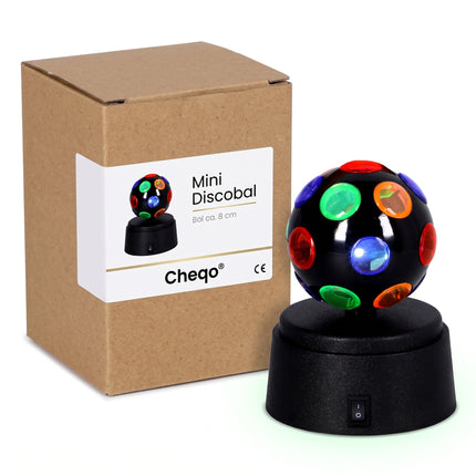 Cheqo® Mini Discobal - Discolamp op Batterijen - Draaiende Discobol - Feestverlichting - LED Disco Licht - Discolamp voor Kinderen - Kinderfeestje - Verjaardag - Oud en Nieuw - Carnaval - Feestdecoratie - Sfeerlamp voor Kinderkamer - Zwart - Verpakking
