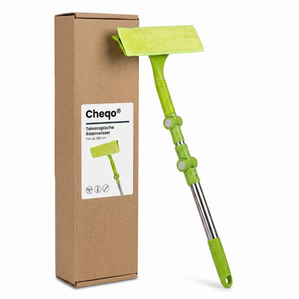 Cheqo® Telescopische Raamwisser - Raamwisser met Steel - Uitschuifbare Raamwisser - Ramenwasser - Raamtrekker - Ruitenwisser - Glazenwasser - Vensterwisser - Telescoopsteel - Buigbaar - voor Ramen Wassen en Ruiten Schoonmaken van Hoge Ramen - Verpakking