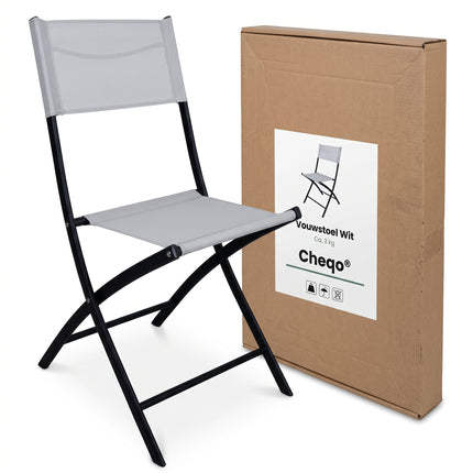 Cheqo® Vouwstoel Wit - Klapstoel - Tuinstoel - Inklapbare Stoel - Campingstoel - Balkonstoel - Terrasstoel - Bijzetstoel - Buitenstoel - Tuin Eettafelstoel - Picknickstoel - Festivalstoel - Plooistoel - Tuinzetel - Kampeerstoel - Klapstoeltje - Verpakking
