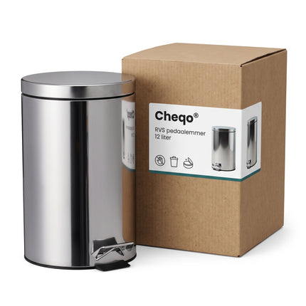 Cheqo® Pedaalemmer - Hoogglans RVS Prullenbak - Afvalemmer - Vuilnisbak - Afvalbak - Ronde Prullenbak met Binnenemmer - Pedaalemmer met Deksel en Voetpedaal - Prullenbak voor Keuken - Afvalemmer voor Badkamer en Toilet - Pedaalprullenbak - Verpakking