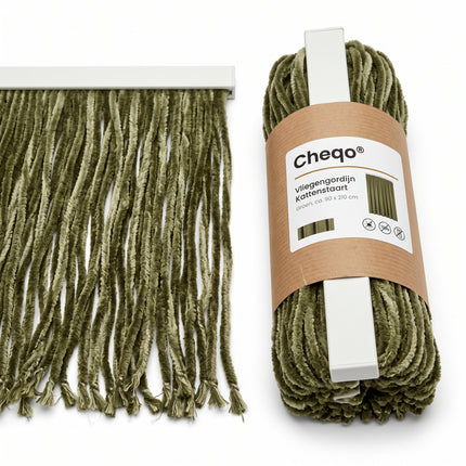 Cheqo® Vliegengordijn 90x210 cm Groen - Insectengordijn - Deurgordijn - Kattenstaart - Horgordijn - Hordeur - Pluche Strengen - Chenille - Muggengordijn - Vliegenhor - Anti Insecten - voor Deur, Tuindeur, Balkondeur, Caravan en Camper - Verpakking