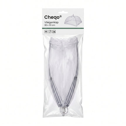 Cheqo® Vliegenkap - Voedselkap - Foodcover - Opvouwbaar en Uitklapbaar - Vliegennet - Insectennet - Eten Afdekken - Voedselafdekking - Etensbescherming tegen Insecten - voor Buiten - Picknick - BBQ - Barbecue en Tuin - Vliegenkapje - Wit - Verpakking
