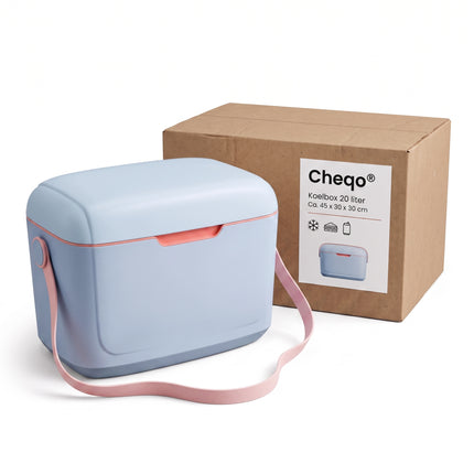 Cheqo® Koelbox - Draagbare Koelbox zonder Stroom - Passieve Koelbox voor Camping en Strand - Picknick Koelbox met Verstelbare Draagriem - Koelbox voor Auto - Isolatie Koelbox - Koeltas voor Festival en Onderweg - Blauwe Koelbox Lichtgewicht - Verpakking