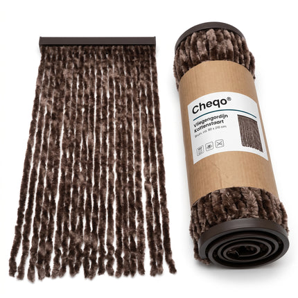 Cheqo® Vliegengordijn 90x210 cm Bruin - Insectengordijn - Deurgordijn - Kattenstaart - Horgordijn - Hordeur - Pluche Strengen - Chenille - Muggengordijn - Vliegenhor - Anti Insecten - voor Deur, Tuindeur, Balkondeur, Caravan en Camper - Verpakking