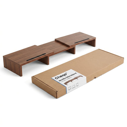 Cheqo® Monitor Standaard - Monitorstandaard voor 2 Schermen - Monitor Verhoger - Monitorverhoger - Beeldschermverhoger - Beeldscherm Verhoger - Monitorhouder - Verstelbaar - Uitschuifbaar - Bureau Organizer - Laptop Standaard - Ergonomisch - Verpakking