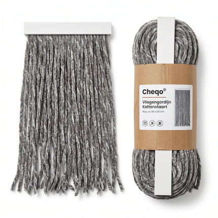 Cheqo® Vliegengordijn 90x210 cm Grijs Gemêleerd - Insectengordijn - Deurgordijn - Kattenstaart - Horgordijn - Hordeur - Pluche Strengen - Chenille - Muggengordijn - Vliegenhor - Anti Insecten - voor Deur, Tuindeur, Balkondeur, Caravan en Camper - Verpakking