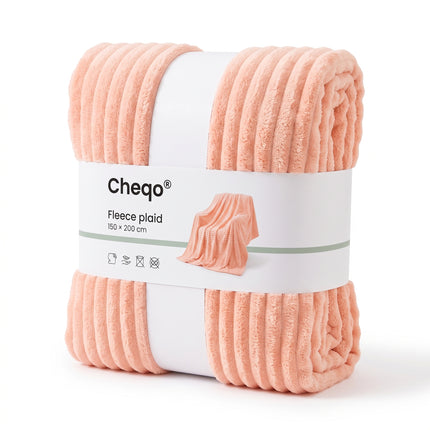 Cheqo® Fleece Deken - Plaid - Fleece Plaid met Ribstof - Woondeken - Knuffeldeken - Bankdeken - Plaid voor Bank - Grand Foulard - Sprei - Heerlijk Zacht en Warm - Oranje Plaid - Deken voor Bed en voor Woonkamer - Fleece Blanket - Verpakking