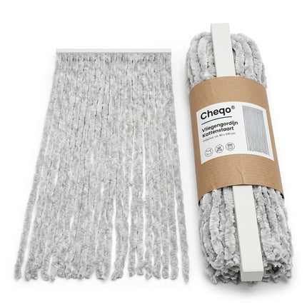 Cheqo® Vliegengordijn 90x230 cm Grijs/Wit - Insectengordijn - Deurgordijn - Kattenstaart - Horgordijn - Hordeur - Pluche Strengen - Chenille - Gemêleerd - Muggengordijn - Vliegenhor - Anti Insecten - voor Deur, Tuindeur, Caravan en Camper - Verpakking