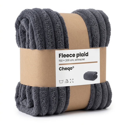 Cheqo® Fleece Deken - Plaid - Fleece Plaid met Ribstof - Woondeken - Knuffeldeken - Bankdeken - Plaid voor Bank - Grand Foulard - Sprei - Heerlijk Zacht en Warm - Antraciet Plaid - Grijze Plaid - Deken voor Bed en voor Woonkamer - Fleece Blanket - Verpakking
