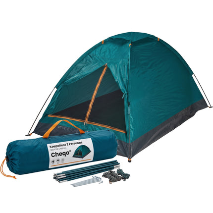 Cheqo® Koepeltent 2 Persoons - Tent 2 Persoons - Kampeertent - Campingtent - Festivaltent - Iglotent - Bogentent - Lichtgewicht Tent - Waterdichte Tent - Tent voor Camping - Reistent - Vistent - Tentje - Groene Tent - Monodome Tent - Verpakking (oude v3)
