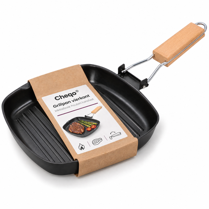 infographic opus55 verpakking - Cheqo® Grillpan Vierkant met Inklapbaar Houten Handvat