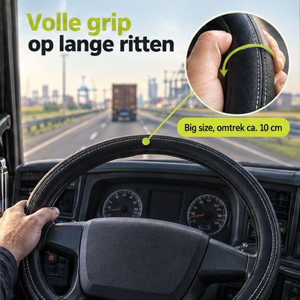 infographic opus55 infographic 5 - Cheqo® Stuurhoes Vrachtwagen D-Vorm Leerlook Zwart met Witte Stiksels