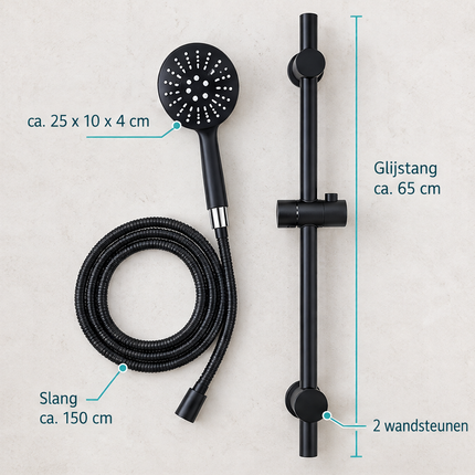 infographic opus55 infographic 3 - Cheqo® Doucheset Mat Zwart met Glijstang