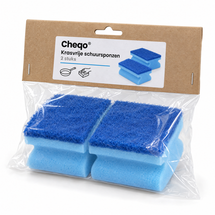 infographic opus55 verpakking - Cheqo® Schuursponzen met Greep Set van 2 Krasvrij