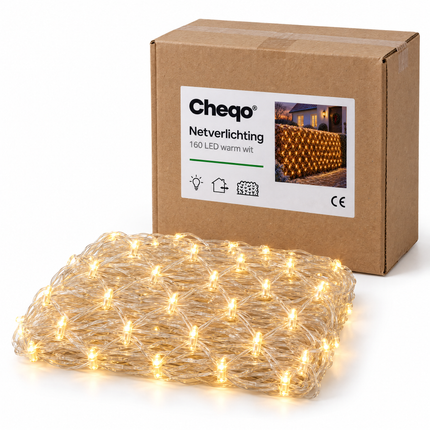 infographic opus55 verpakking - Cheqo® Netverlichting 160 LED Warm Wit met Transparant Snoer