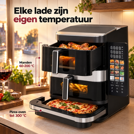 infographic opus55 extra 1 - Cheqo® Dubbele Airfryer met Pizza Oven