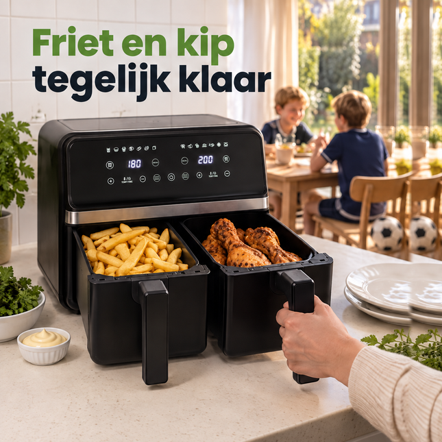 infographic opus55 infographic 1 - Cheqo® Dubbele Airfryer met Twee Gelijke Manden