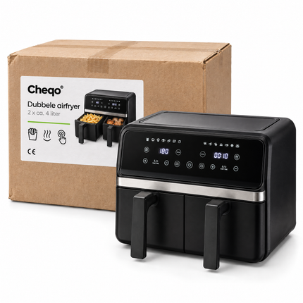 infographic opus55 verpakking - Cheqo® Dubbele Airfryer met Twee Gelijke Manden