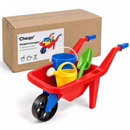infographic opus55 verpakking - Cheqo® Kinderkruiwagen 4-Delig met Emmer, Schep en Gieter