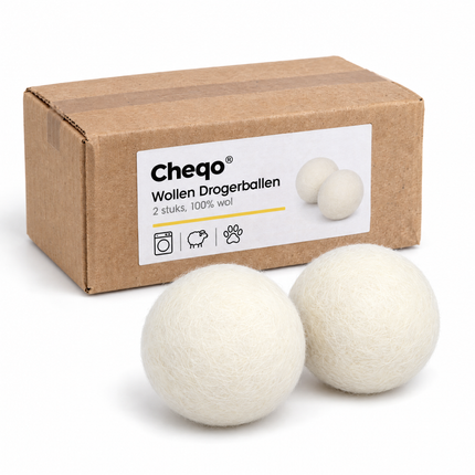 infographic opus55 verpakking - Cheqo® Wollen Drogerballen Set van 2
