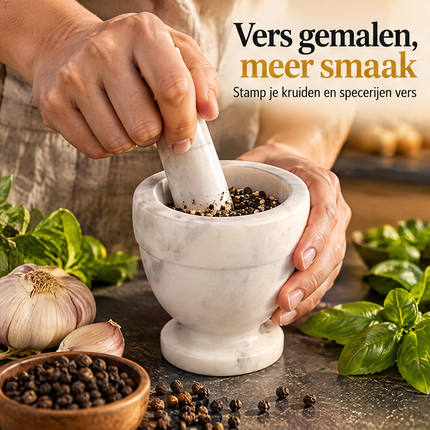 infographic opus55 infographic 1 - Cheqo® Vijzel met Stamper van Wit-Grijs Marmer