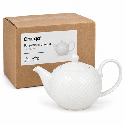 infographic opus55 verpakking - Cheqo® Porseleinen Theepot Wit met Deksel
