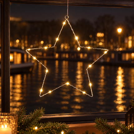 infographic opus55 hoofdafbeelding - Cheqo® LED Ster met Kerstlampjes Zilver 15 LEDs
