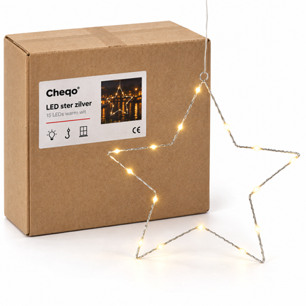 infographic opus55 verpakking - Cheqo® LED Ster met Kerstlampjes Zilver 15 LEDs
