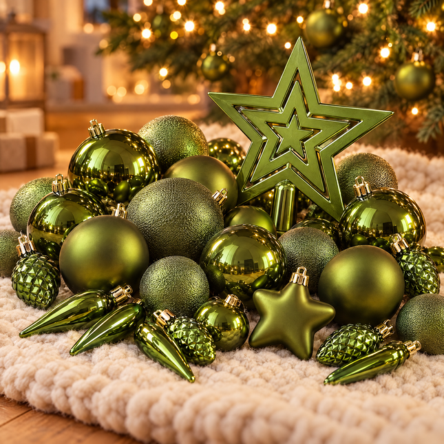 infographic opus55 hoofdafbeelding - Cheqo® Kerstballen Set van 40 Donkergroen