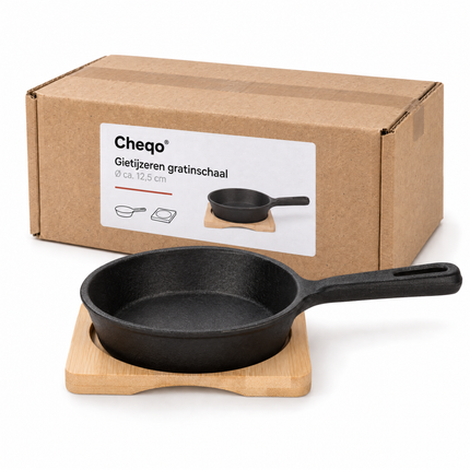 infographic opus55 verpakking - Cheqo® Gietijzeren Gratinschaal 12,5 cm met Steel