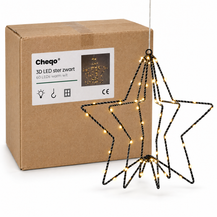 infographic opus55 verpakking - Cheqo® LED Ster met Kerstlampjes 3D Zwart 60 LEDs