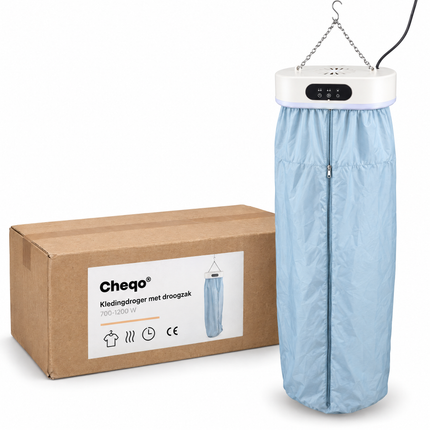 infographic opus55 verpakking - Cheqo® Elektrische Kledingdroger met Droogzak