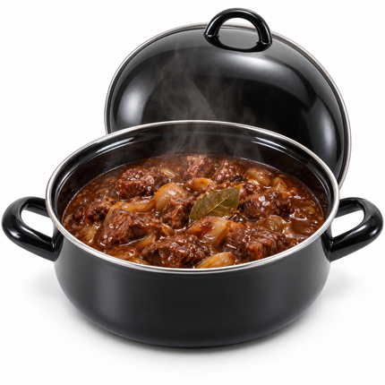 infographic opus55 hoofdafbeelding - Cheqo® Emaille Braadpan met Deksel