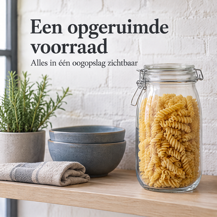 infographic opus55 infographic 1 - Cheqo® Glazen Voorraadpot 1,5 Liter met Klemdeksel